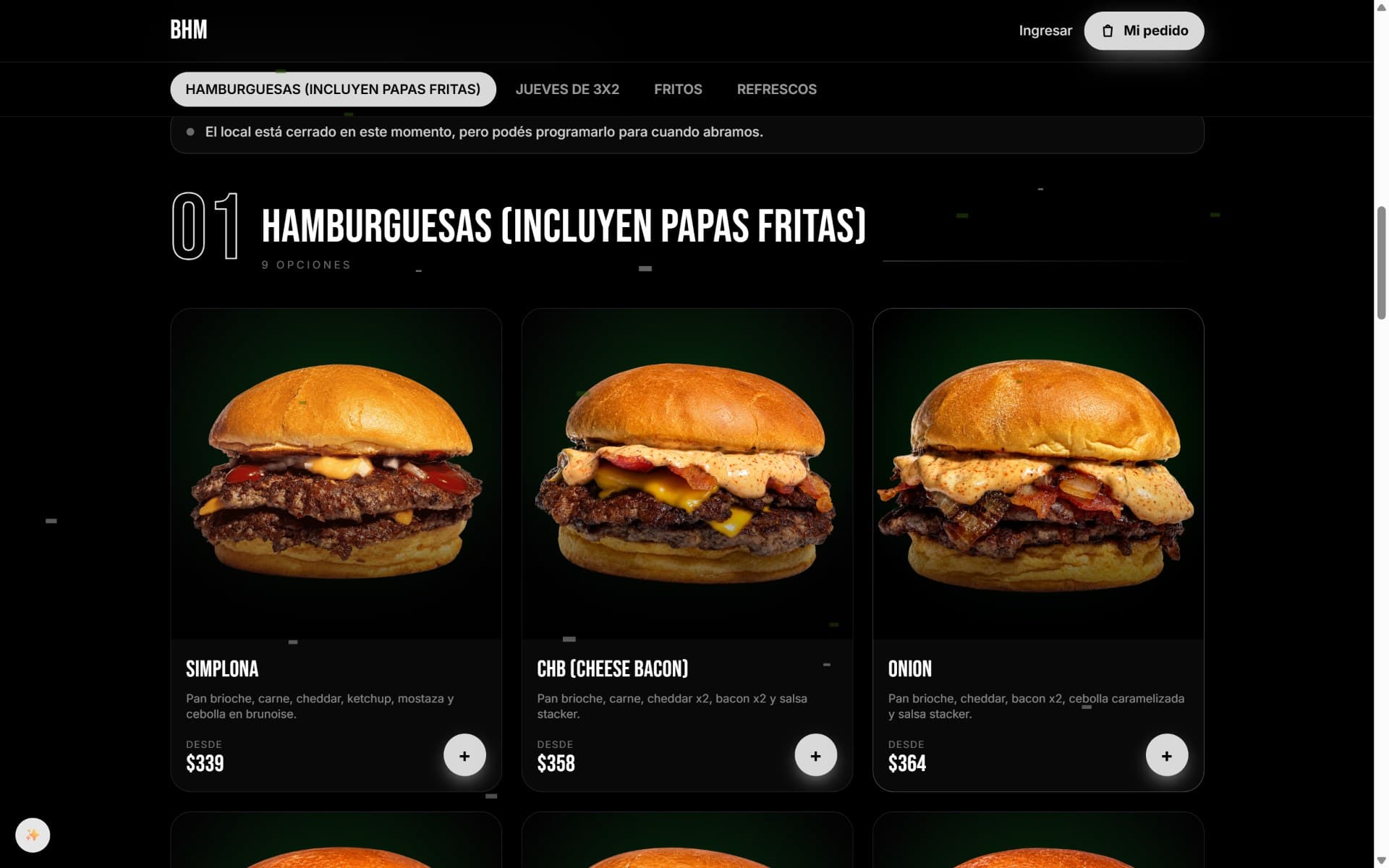 BHM — menu